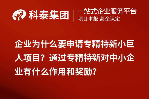 企業(yè)為什么要申請專精特新小巨人項目？通過專精特新對中小企業(yè)有什么作用和獎勵？