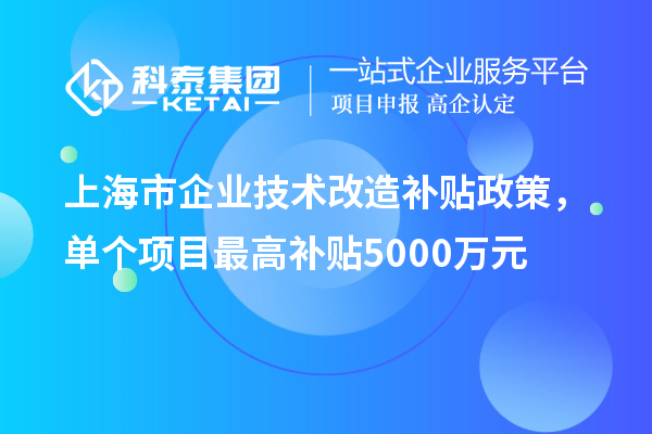 上海市企業(yè)技術改造補貼政策，單個項目最高補貼5000萬元