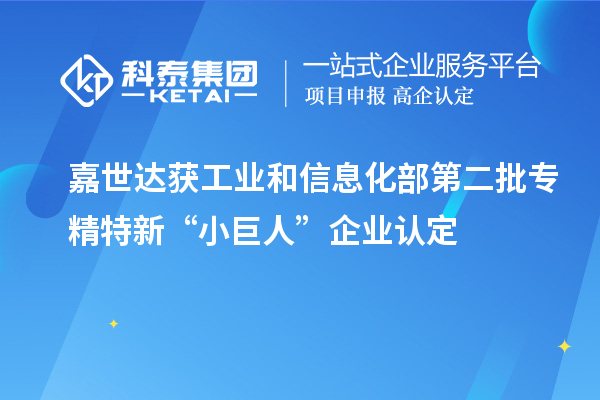 嘉世達獲工業和信息化部第二批專精特新“小巨人”企業認定