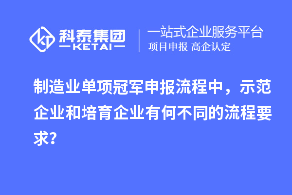 制造業單項冠軍申報流程中，示范企業和培育企業有何不同的流程要求？