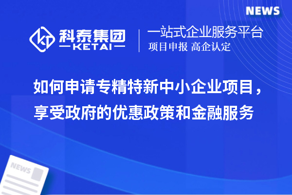 如何申請專精特新中小企業項目，享受政府的優惠政策和金融服務