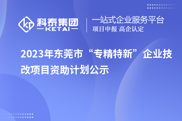 2023年東莞市“專精特新”企業(yè)技改項目資助計劃公示