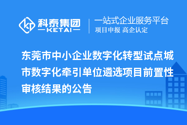 東莞市中小企業(yè)數(shù)字化轉(zhuǎn)型試點城市數(shù)字化牽引單位遴選項目前置性審核結(jié)果的公告