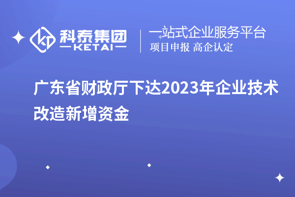 廣東省財政廳下達2023年企業技術改造新增資金