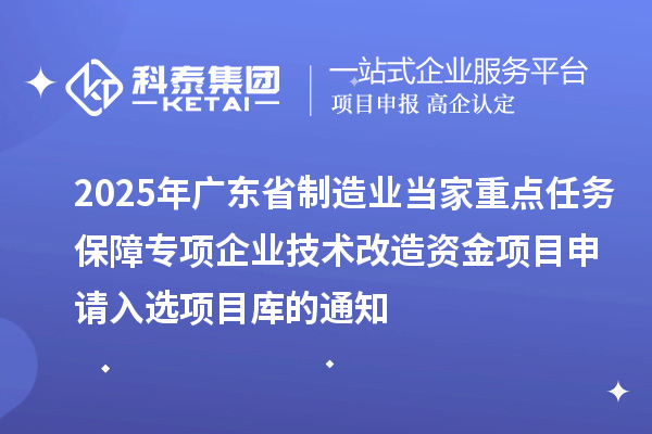 2025年廣東省制造業(yè)當(dāng)家重點任務(wù)保障專項企業(yè)技術(shù)改造資金項目申請入選項目庫的通知