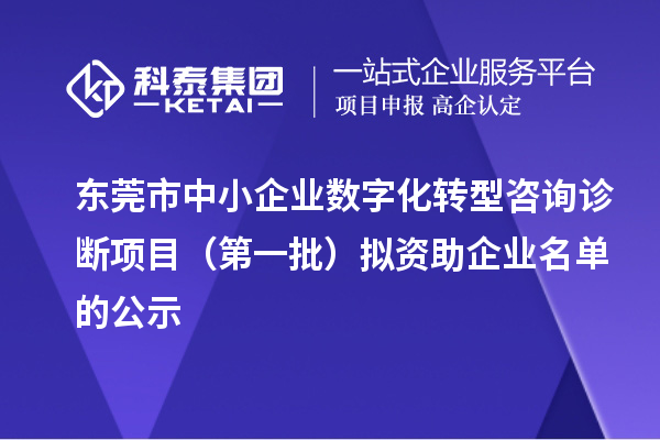 東莞市中小企業(yè)數(shù)字化轉(zhuǎn)型咨詢診斷項(xiàng)目（第一批）擬資助企業(yè)名單的公示