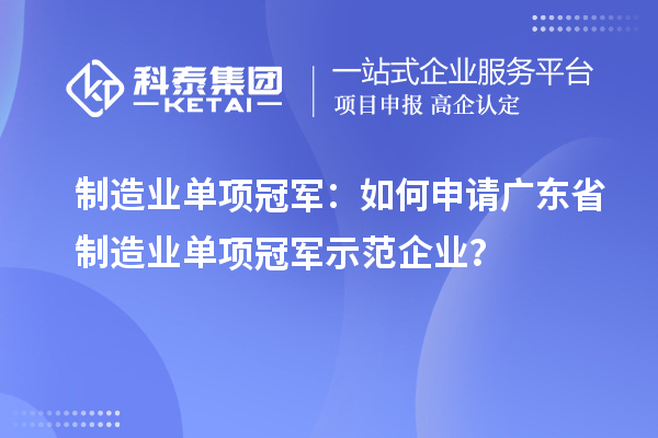 制造業單項冠軍：如何申請廣東省制造業單項冠軍示范企業？