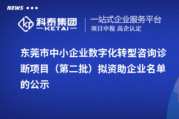 東莞市中小企業數字化轉型咨詢診斷項目（第二批）擬資助企業名單的公示