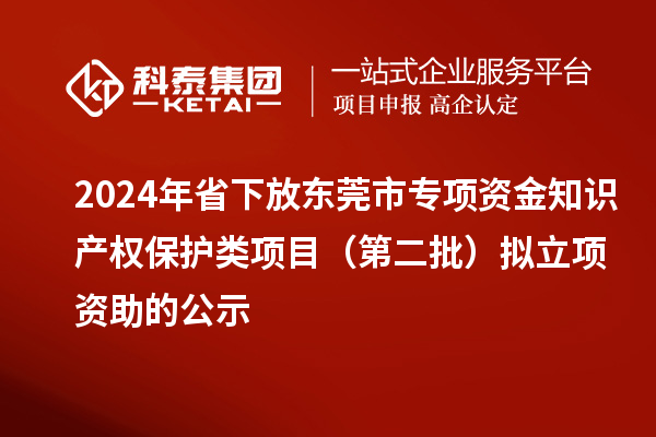 2024年省下放東莞市專項(xiàng)資金知識(shí)產(chǎn)權(quán)保護(hù)類項(xiàng)目（第二批）擬立項(xiàng)資助的公示