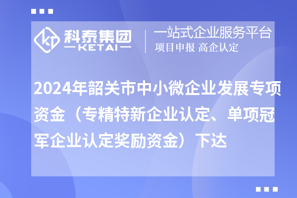 2024年韶關市中小微企業發展專項資金（專精特新企業認定、單項冠軍企業認定獎勵資金）下達