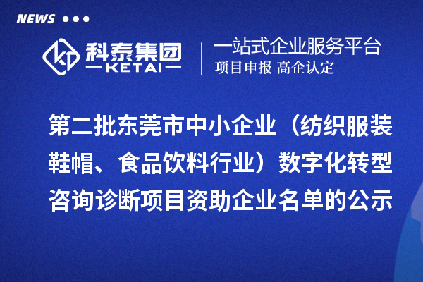 第二批東莞市中小企業（紡織服裝鞋帽、食品飲料行業）數字化轉型咨詢診斷項目資助企業名單的公示
