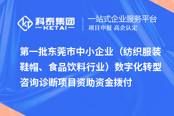 第一批東莞市中小企業（紡織服裝鞋帽、食品飲料行業）數字化轉型咨詢診斷項目資助資金撥付