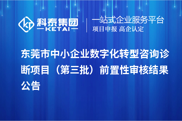 東莞市中小企業數字化轉型咨詢診斷項目（第三批）前置性審核結果公告