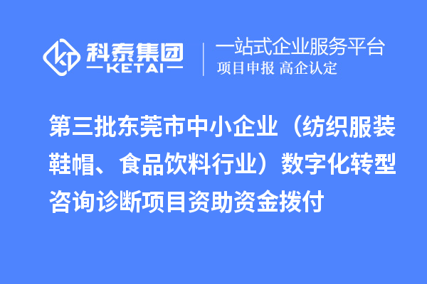 第三批東莞市中小企業（紡織服裝鞋帽、食品飲料行業）數字化轉型咨詢診斷項目資助資金撥付