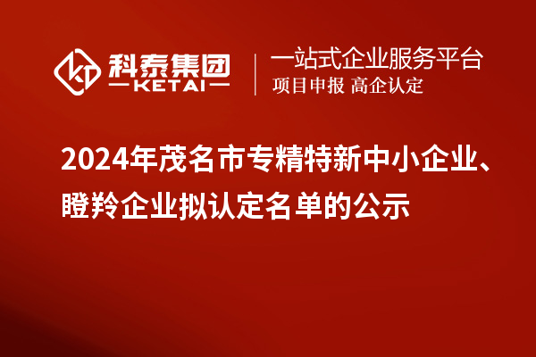 2024年茂名市專精特新中小企業、瞪羚企業擬認定名單的公示