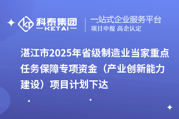 湛江市2025年省級制造業當家重點任務保障專項資金（產業創新能力建設）項目計劃下達