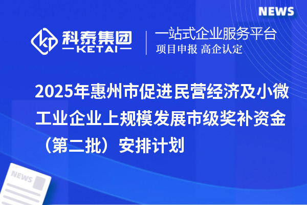 2025年惠州市促進民營經濟及小微工業企業上規模發展市級獎補資金（第二批）安排計劃