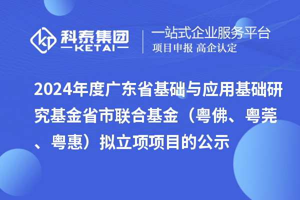 2024年度廣東省基礎與應用基礎研究基金省市聯合基金（粵佛、粵莞、粵惠）擬立項項目的公示