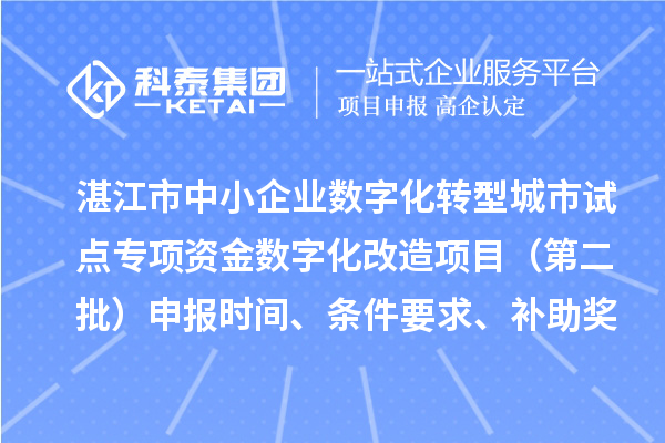 湛江市中小企業(yè)數(shù)字化轉(zhuǎn)型城市試點(diǎn)專項(xiàng)資金數(shù)字化改造項(xiàng)目（第二批）申報(bào)時(shí)間、條件要求、補(bǔ)助獎(jiǎng)勵(lì)