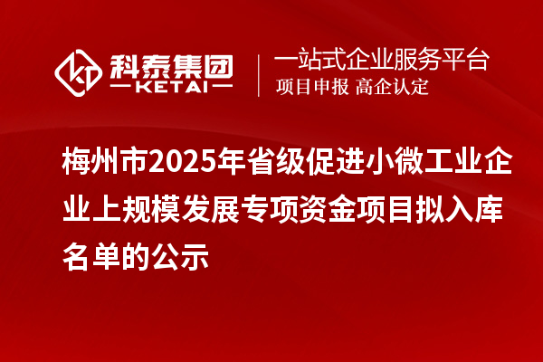 梅州市2025年省級(jí)促進(jìn)小微工業(yè)企業(yè)上規(guī)模發(fā)展專項(xiàng)資金項(xiàng)目擬入庫名單的公示
