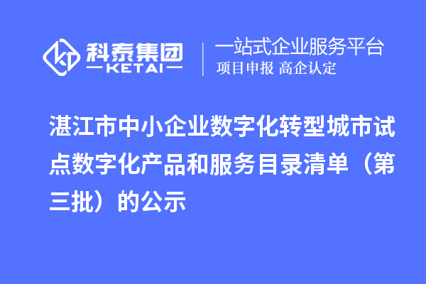 湛江市中小企業數字化轉型城市試點數字化產品和服務目錄清單（第三批）的公示