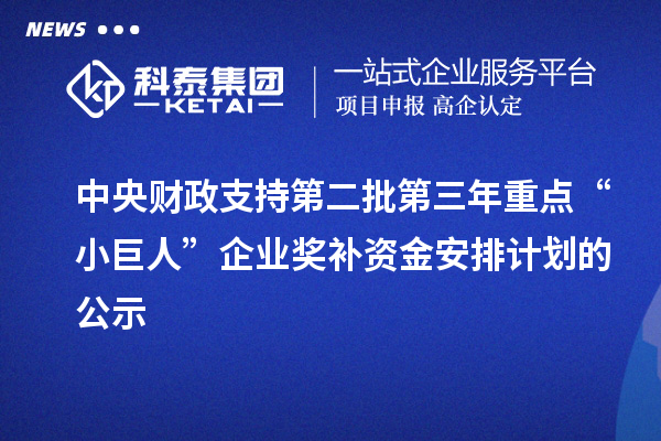 中央財(cái)政支持第二批第三年重點(diǎn)“小巨人”企業(yè)獎補(bǔ)資金安排計(jì)劃的公示