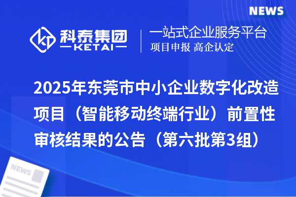 2025年東莞市中小企業(yè)數(shù)字化改造項(xiàng)目（智能移動(dòng)終端行業(yè)）前置性審核結(jié)果的公告（第六批第3組）