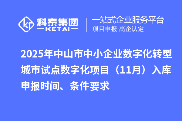 2025年中山市中小企業數字化轉型城市試點數字化項目（11月）入庫申報時間、條件要求