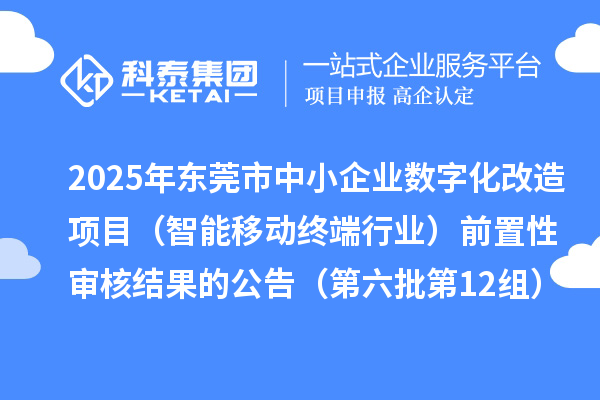 2025年東莞市中小企業數字化改造項目(智能移動終端行業)前置性審核結果的公告(第六批第12組)
