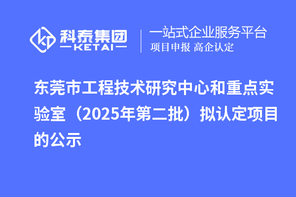 東莞市工程技術研究中心和重點實驗室(2025年第二批)擬認定項目的公示