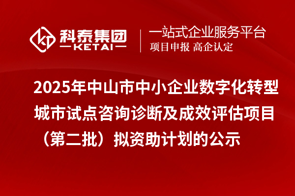 2025年中山市中小企業數字化轉型城市試點咨詢診斷及成效評估項目（第二批）擬資助計劃的公示